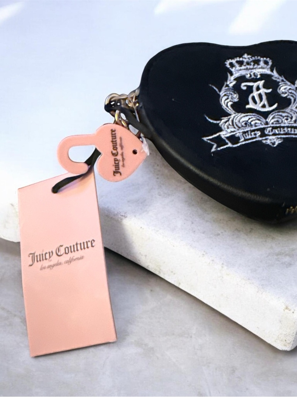 Juicy Couture Black Heart Coin Pouch with Pink Tag & Charm
